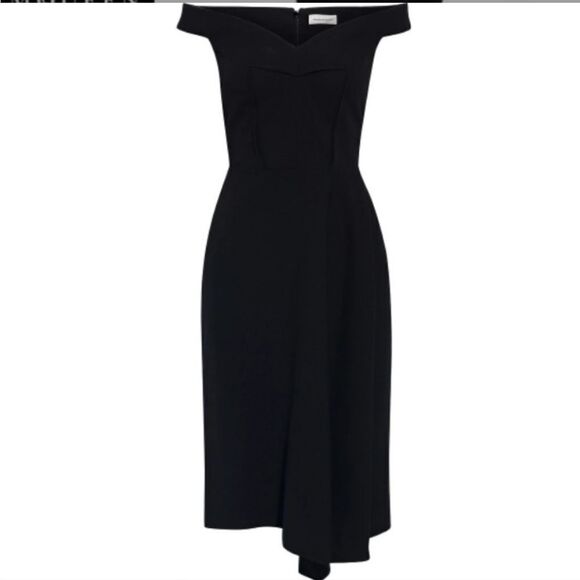 Alexander McQueen Women's Black Wool Crepe Midi Dress Size 42 - Picture 16 of 16